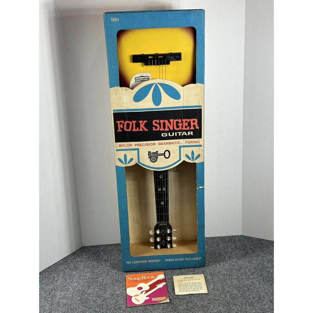 Vintage 1966 Emenee Americana Folk Singer Guitar In Original Box & Booklet 1694